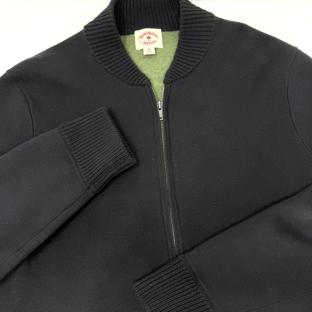 Brooks‎ Brothers Red Fleece Mens Medium Navy Blue Full Zip Bomber Sweater
